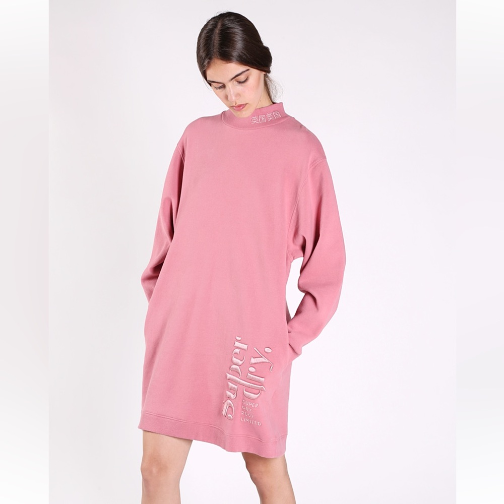 Superdry Scandi High Neck Sweatshirt Dress | Smoke Rose Pink | Womens Size 8